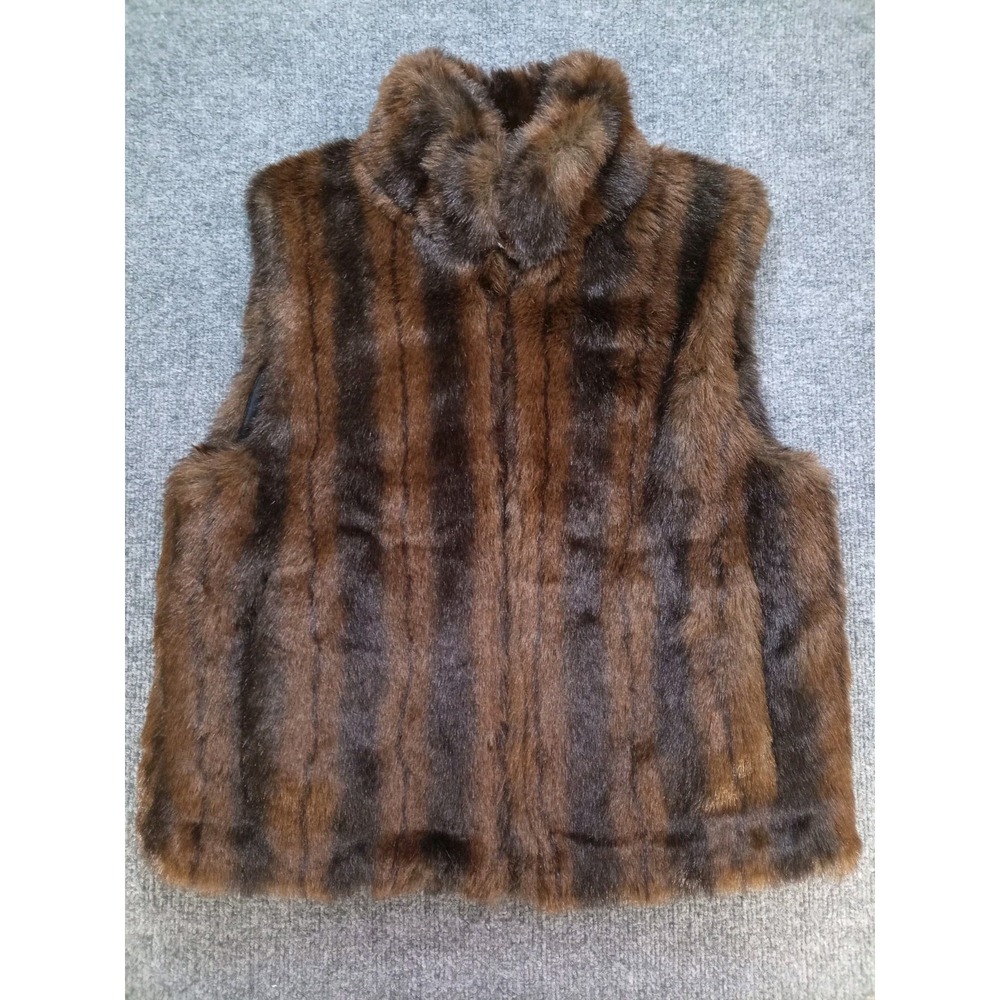 COACO New York Womens S Reversible Faux Mink Fur Vest Brown Black Y2K Full Zip